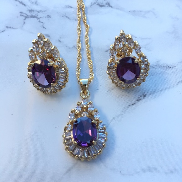 10kGoldFill Purple Crystal Necklace Set - Picture 4 of 5
